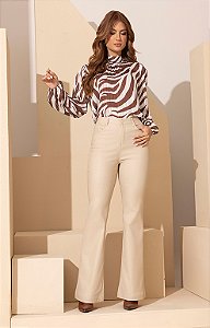 Camisa Animal Print Laço Gola
