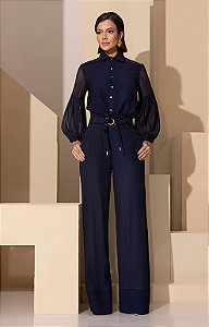 Conjunto Calça Camisa Tule Trabalhado