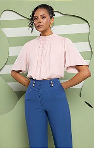 Blusa Viscolinho Gola Franzida