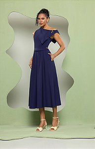 Vestido Midi Liocel Metal Ombro