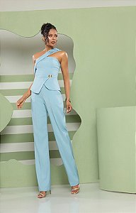 Conjunto Calça Blusa Alfaiataria Pregas Alça