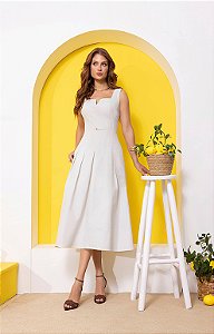 Vestido Midi Hiffex com Cinto e Bolsos