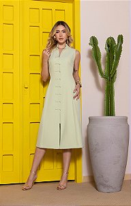 Vestido Midi com Botão Frente Alfaiataria