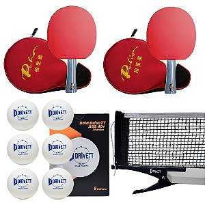 Combo Plus com 2 raquetes Palio + Rede grampo DriveTT + 6 Bolas