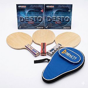 Combo 03 - Raquete Donic (escolher modelo) + Par Desto F4 (Capa oval e montagem grátis)