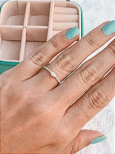 Anel de Prata Solitário Navete