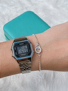 Pulseira de Prata Circulo Liso e Cristal