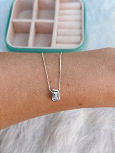 Gargantilha de Prata Ponto de Luz Retangular