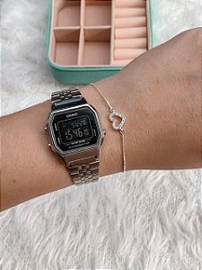 Pulseira de Prata Coração Cravejado Cristal