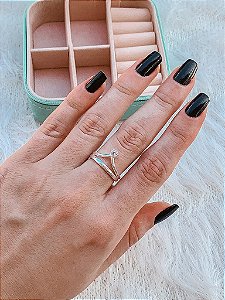 Anel de Prata V Gota Zircônia