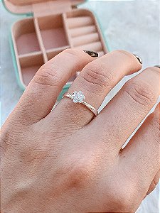 Anel de Prata Solitário Flor