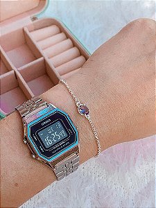Pulseira de Prata Oval Lilás