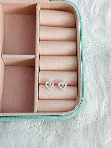 Brinco de Prata Coração Cravejado