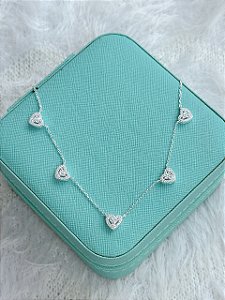 Choker de Prata Corações Cristal