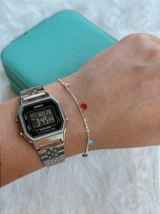 Pulseira de Prata Cristais Colorido