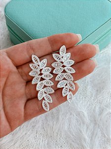 Brinco de Prata Luxo Folha Navete