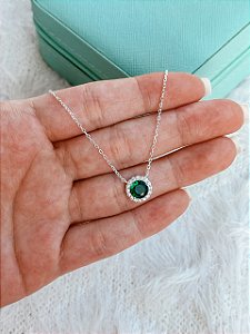 Gargantilha de Prata Redonda Esmeralda