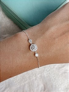 Pulseira de Prata Redonda Luxo Cristal