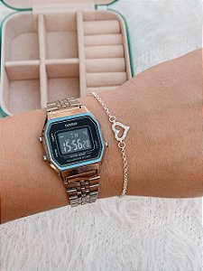 Pulseira de Prata Coração Cravejado Cristal