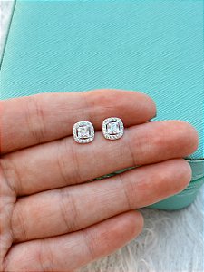 Brinco de Prata Quadrado Cristal 8mm