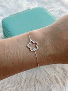 Pulseira de Prata Maxi Flor Cravejada