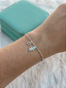 Pulseira de Prata Menina Coração Cravejado