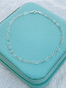 Tornozeleira de Prata Elos Corações