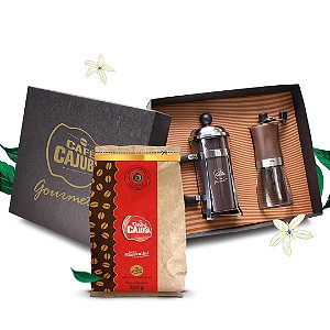 Kit 1 Cajubá Essencial Grãos 250g + 1 Prensa Francesa + 1 Moedor