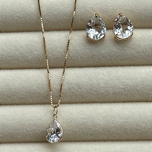 Conjunto Deluxe de Corrente e Brincos em Ouro 18K