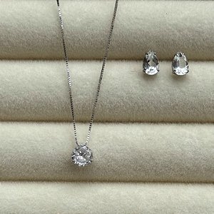 Conjunto Ouro Branco de Corrente e Brincos em Ouro 18K