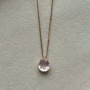 Corrente e Pingente em Ouro 18K com Quartzo Rosa