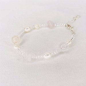 Pulseira Cristais c/ Quartzo Rosa e Pérolas Naturais