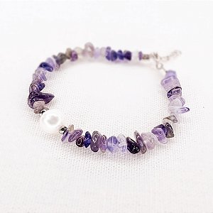 Pulseira Ametista e Pérola Natural