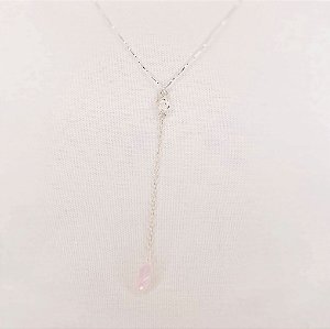 Colar Gravatinha c/ Rosa e Quartzo Rosa