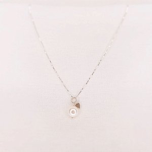 Colar c/ Pingente de Pérola Natural e Coração de Hematita