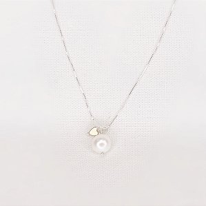 Colar c/ Pingente de Pérola Natural e Coração de Hematita Gold