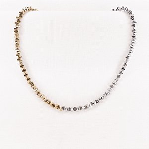 Choker de Hematitas Prateadas e Douradas