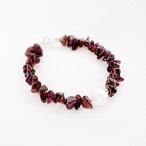 Pulseira de Granada e Pérola Natural