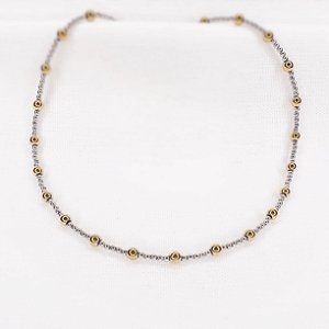 Choker de Esferas de Hematitas Douradas e Prateadas