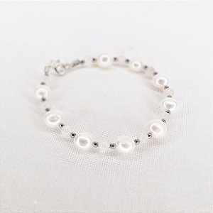 Pulseira de Pérolas, Quartzo Rosa e Hematitas