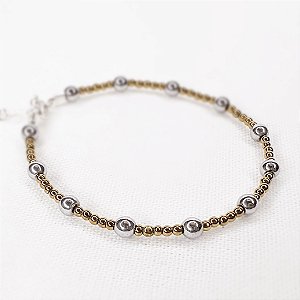 Pulseira de Esferas de Hematitas Douradas e Prateadas