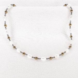 Choker de Pérolas Arroz com Mix de Esferas de Hematitas