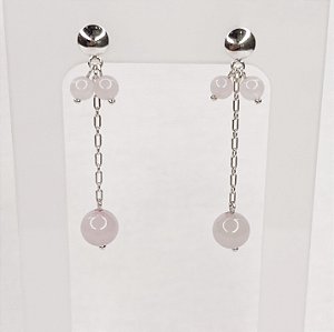 Brinco de Esferas de Quartzo Rosa