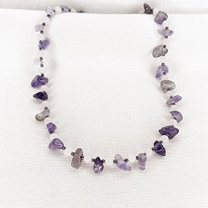 Choker de Quartzos Rosa, Ametistas e Hematitas