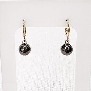 Argola c/ Pingente de Esfera de Hematita Natural Gold