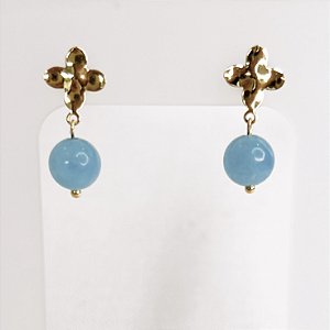 Brinco c/ Pingente de Esfera da Jade Turquesa Gold
