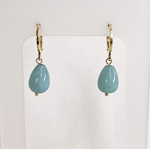 Argola c/ Pingente de Gota de Jade Turquesa Gold