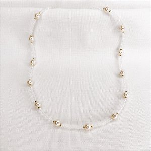 Colar Longo de Cristais e Pérolas Gold