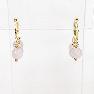 Argola c/ Pingentes de Esferas de Quartzo Rosa