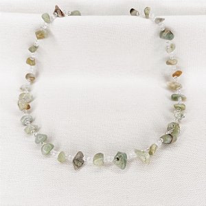 Choker de Amazonitas Brutas e Cristais Gold